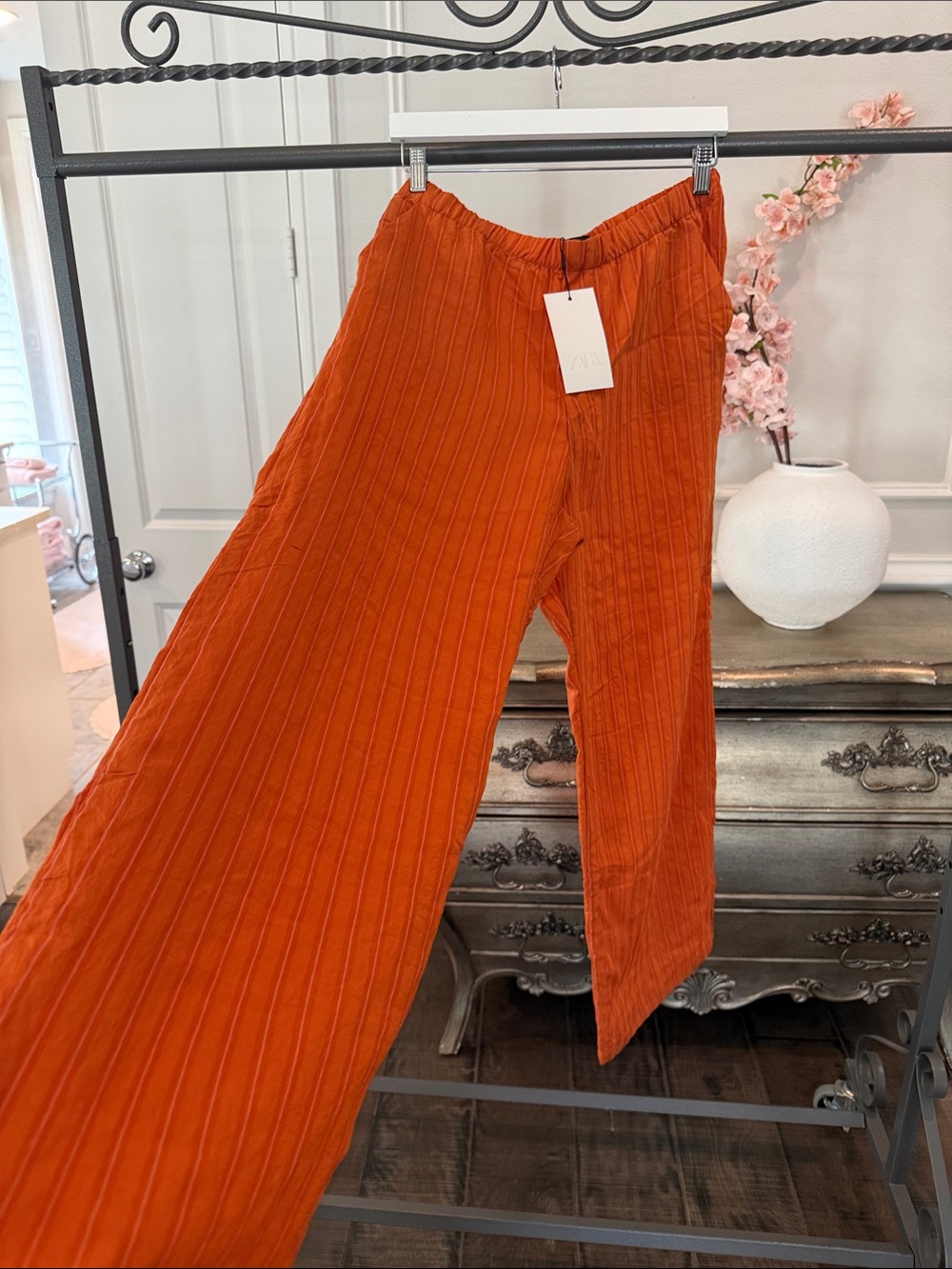 NWT ZARA PRANGE PANTS SIZE LARGE Lightweight Wide-Leg Pants - Picture 10 of 13
